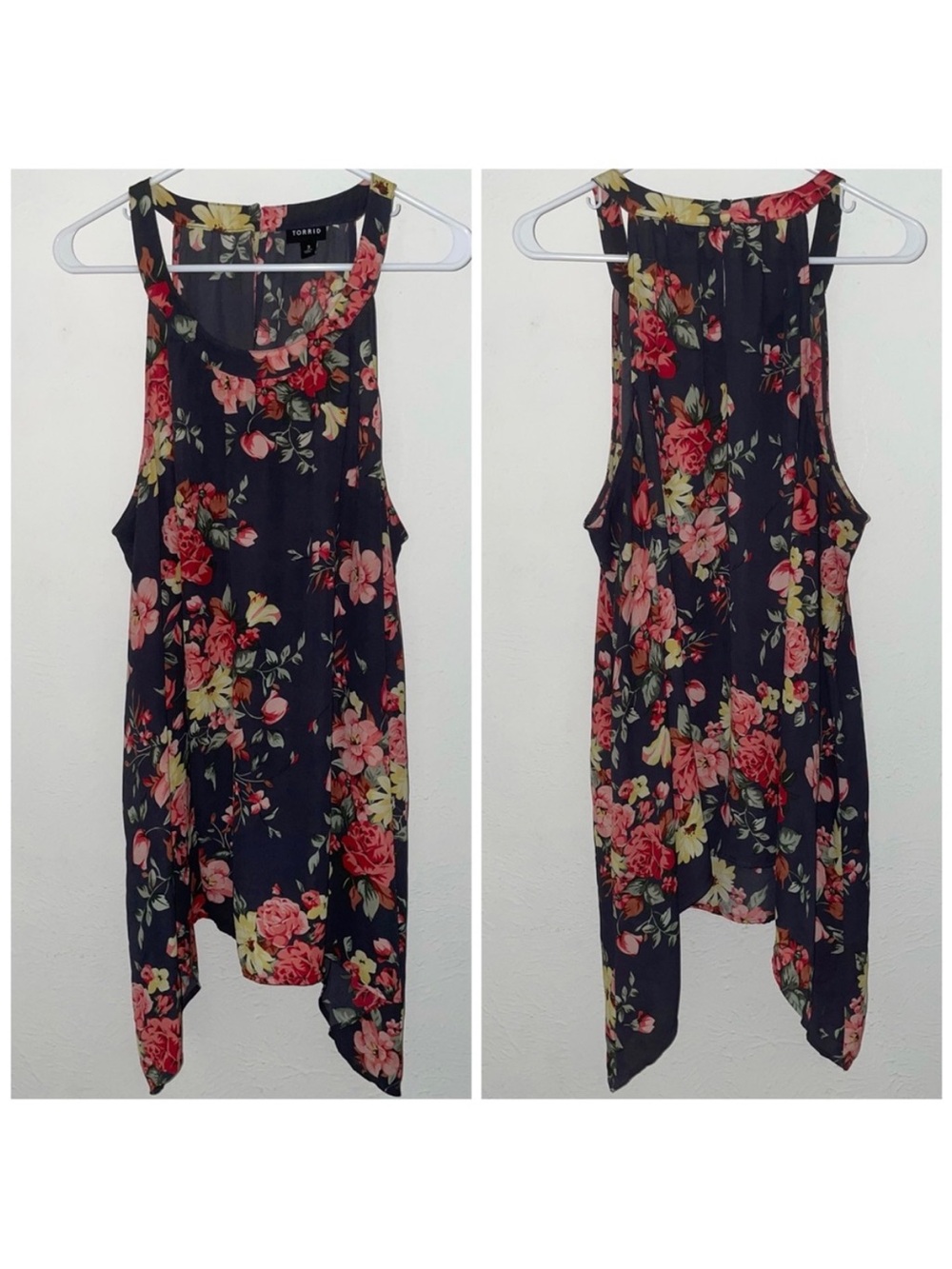 TORRID flowy dusty rose floral print dark gray sleeveless boho tank top summer 3